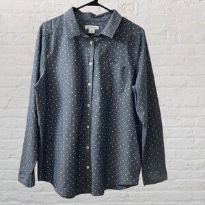 Liz Claiborne Chambray Polka Dot Long Sleeve Button Down Shirt Women's XL NWOT